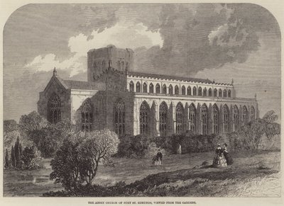 De abdijkerk van Bury St Edmunds, gezien vanuit de tuinen door Samuel Read